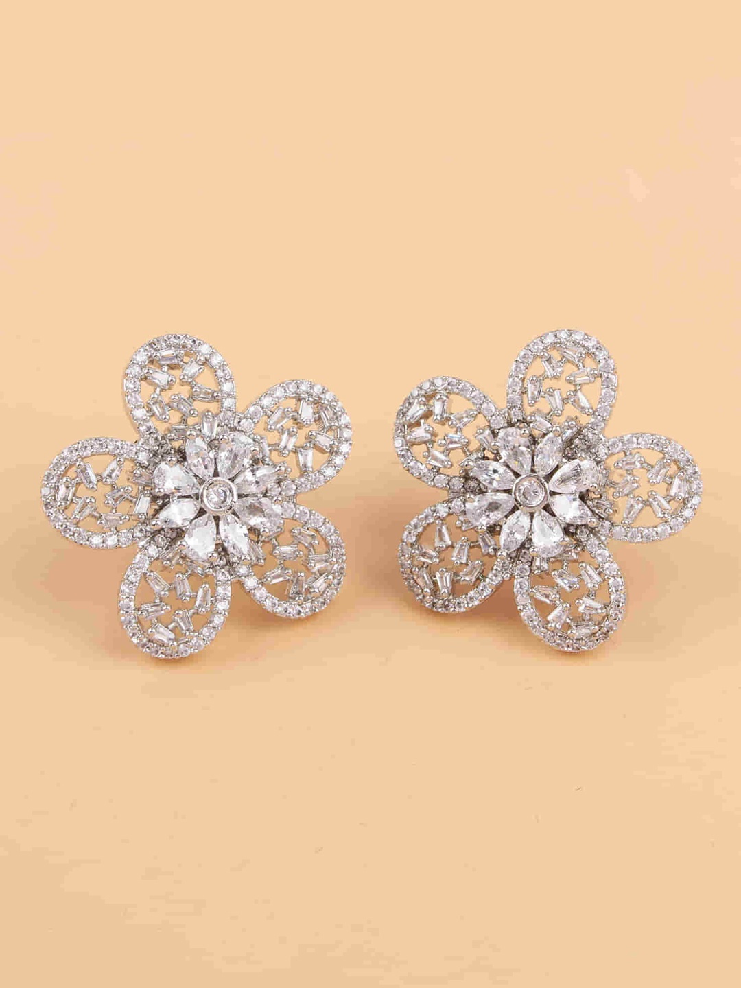 

Mirana Rhodium Plated Cubic Zirconia Studded Stud Earrings, Silver