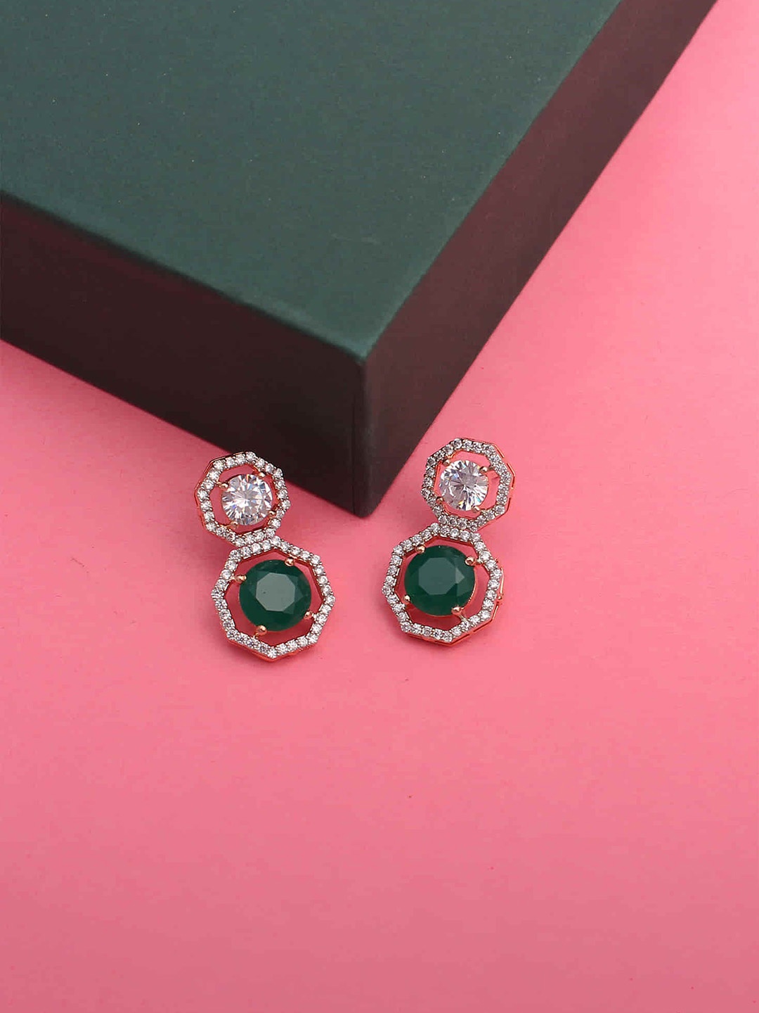 

Mirana Rhodium Plated Cubic Zirconia Studded Drop Earrings, Silver