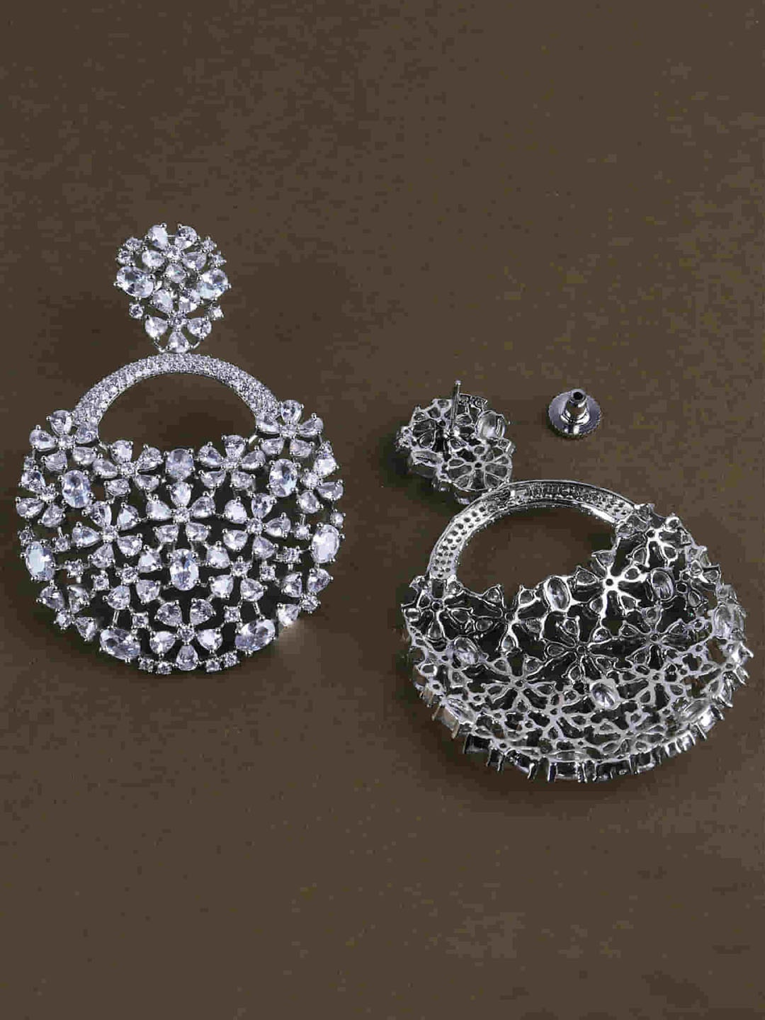 

Mirana Rhodium Plated Cubic Zirconia Studded Chandbalis, Silver