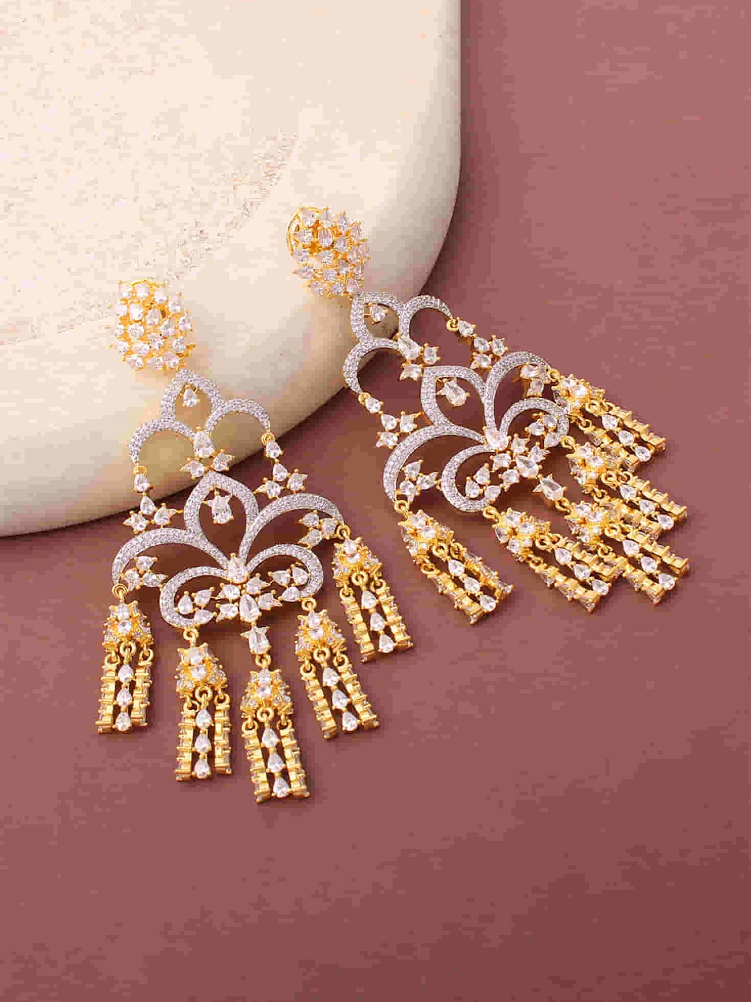 

Mirana Gold Plated Cubic Zirconia Studded Drop Earrings