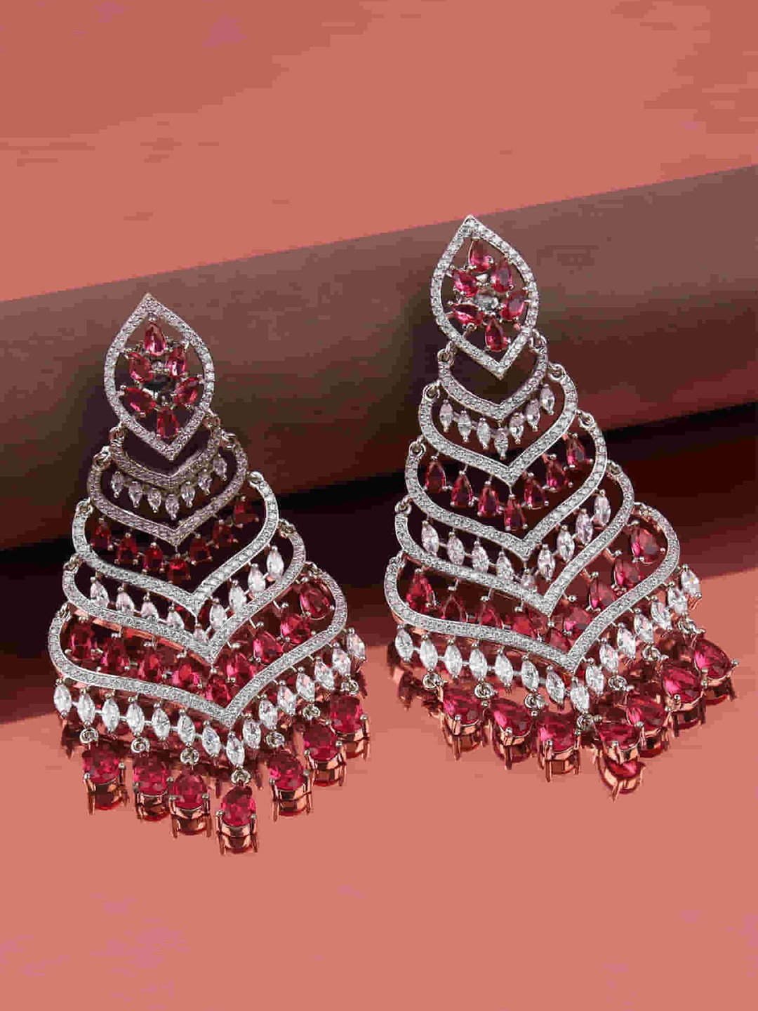 

Mirana Rhodium Plated Cubic Zirconia Studded Drop Earrings, Silver