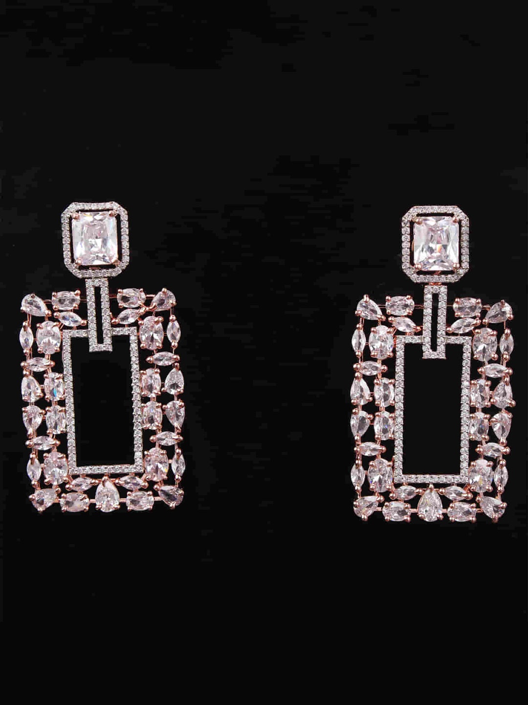 

Mirana Rose Gold Plated Drop Cubic Zirconia Stone Studded Drop Earrings