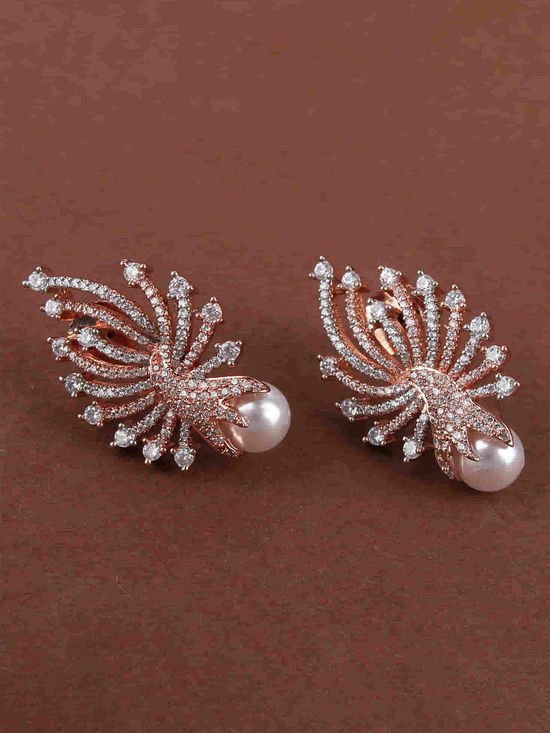 

Mirana Rose Gold-Plated Cubic Zirconia Stone Studded Studs Earrings