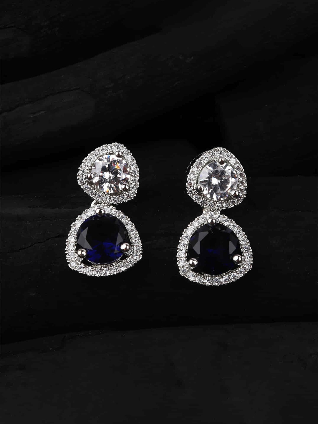 

Mirana Rhodium Plated Cubic Zirconia Stone Studded Drop Earrings, Silver