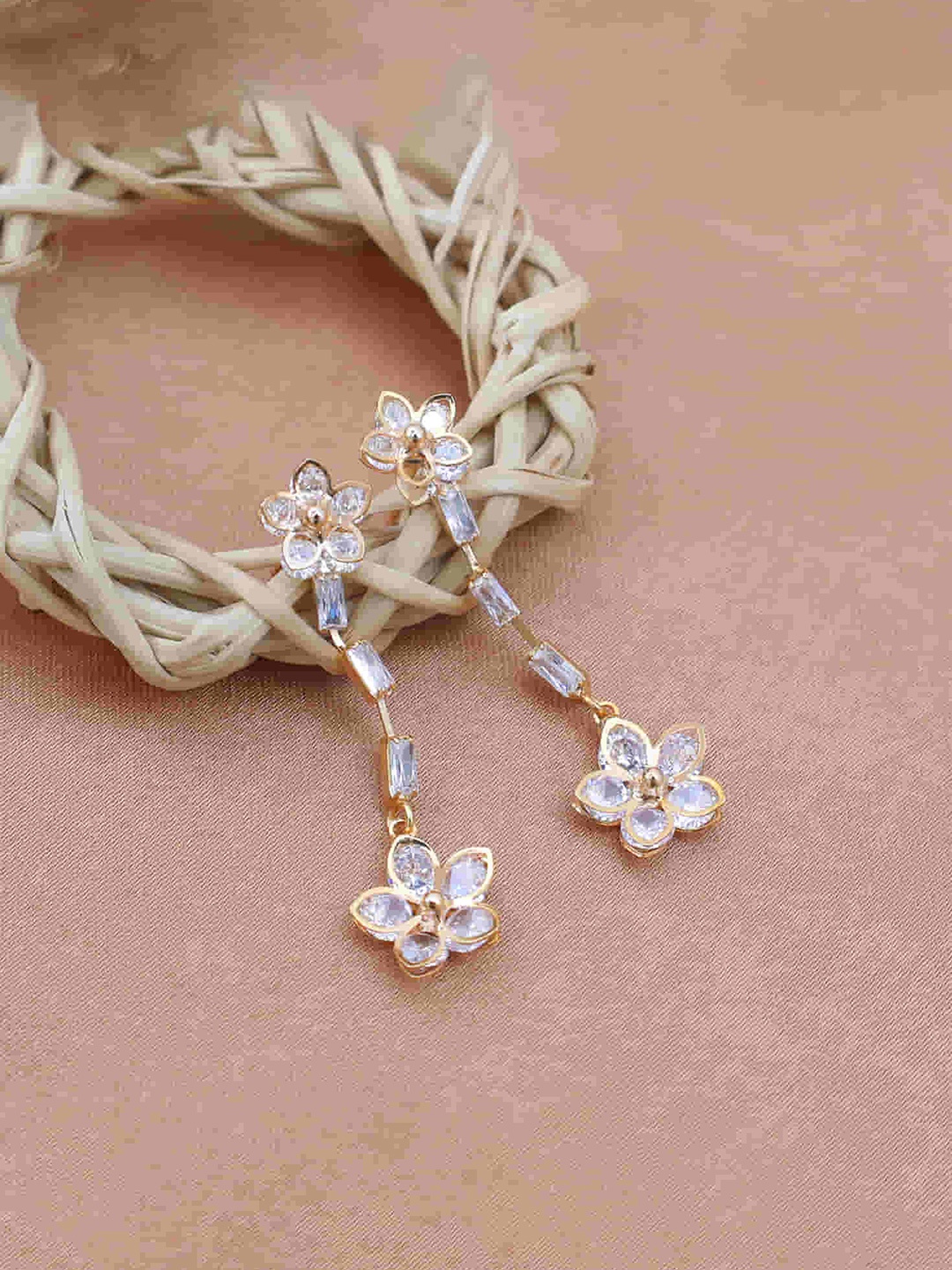 

Mirana Gold Plated Cubic Zirconia Stone Studded Drop Earrings
