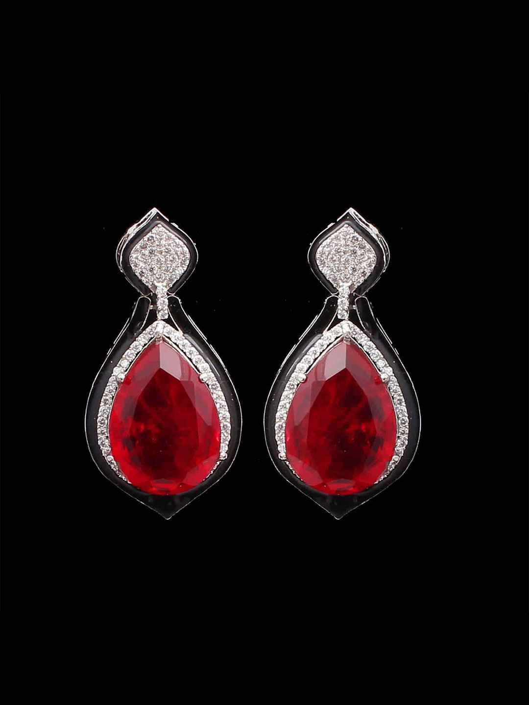 

Mirana Rhodium Plated Cubic Zirconia Stone Studded Drop Earrings, Silver