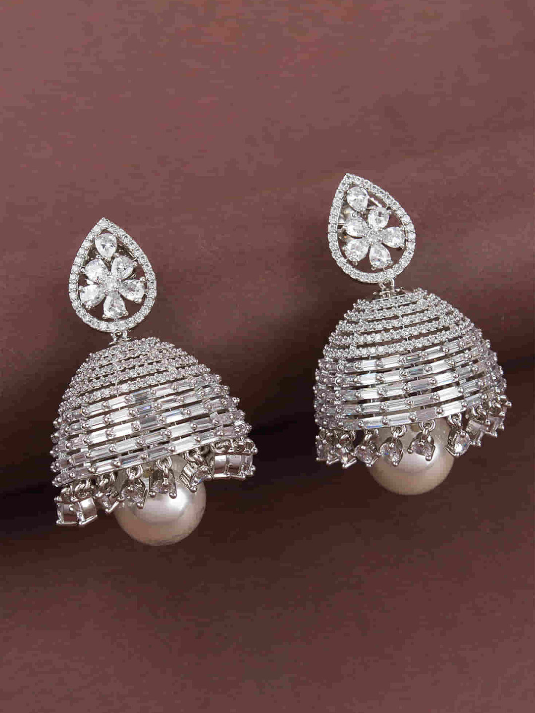 

Mirana Rhodium-Plated Jhumkas Earrings, Silver