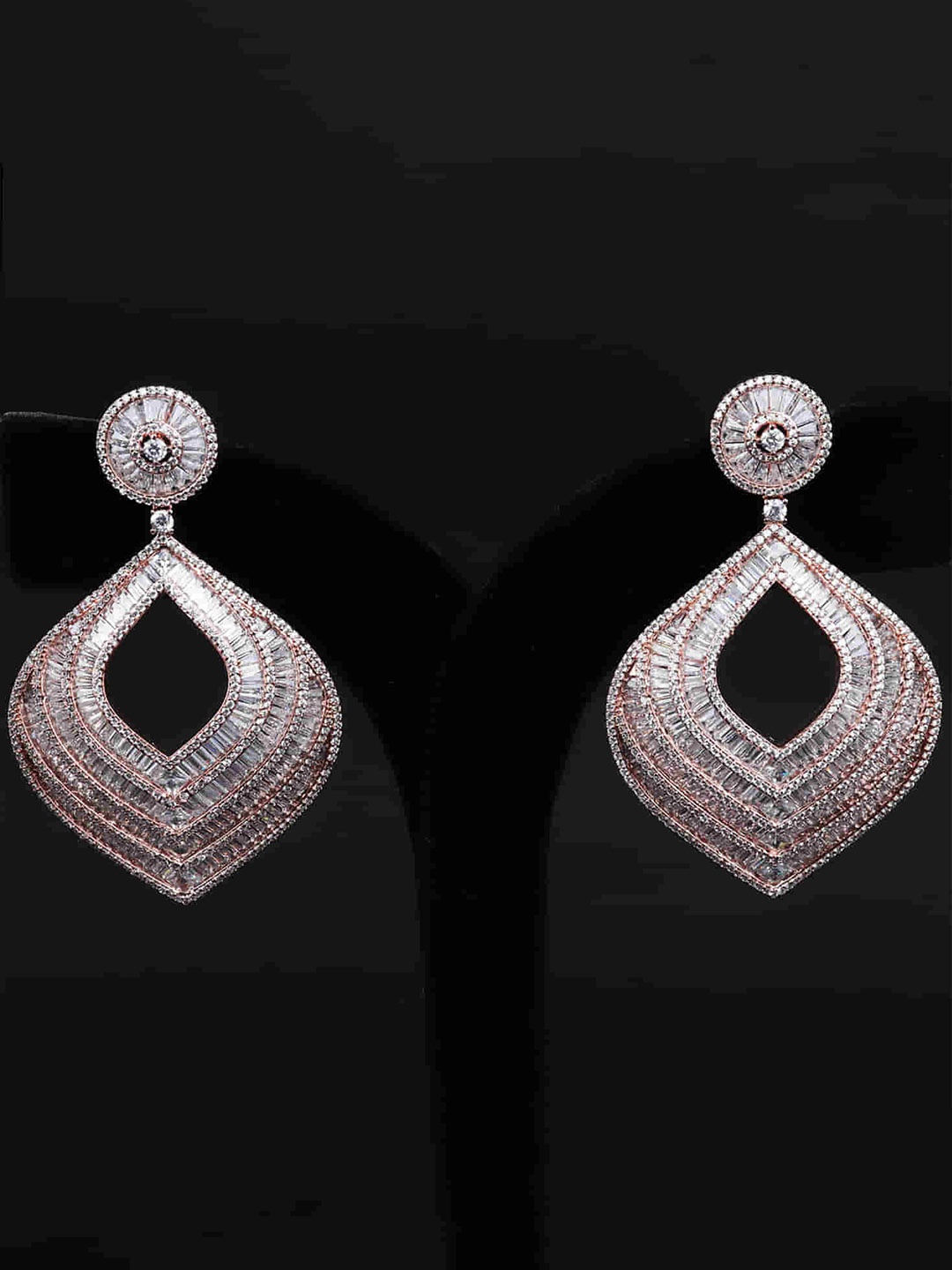 

Mirana Rose Gold Plated Cubic Zirconia Stone Studded Drop Earrings