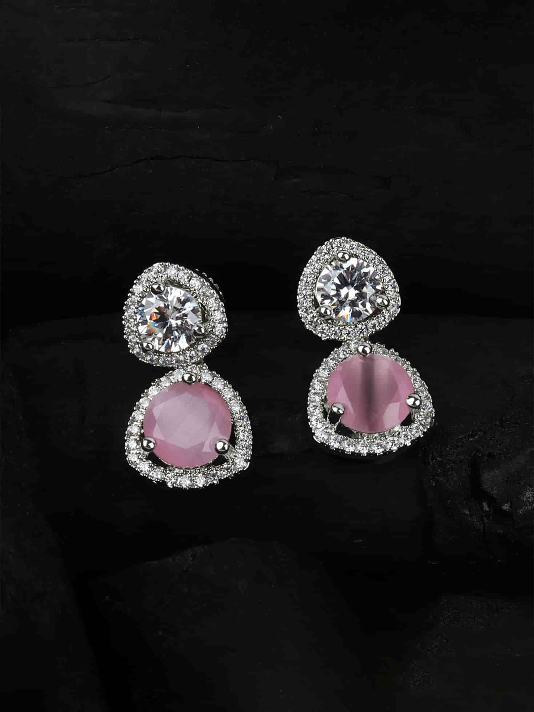

Mirana Rhodium Plated CZ Studded Drop Earrings, Silver