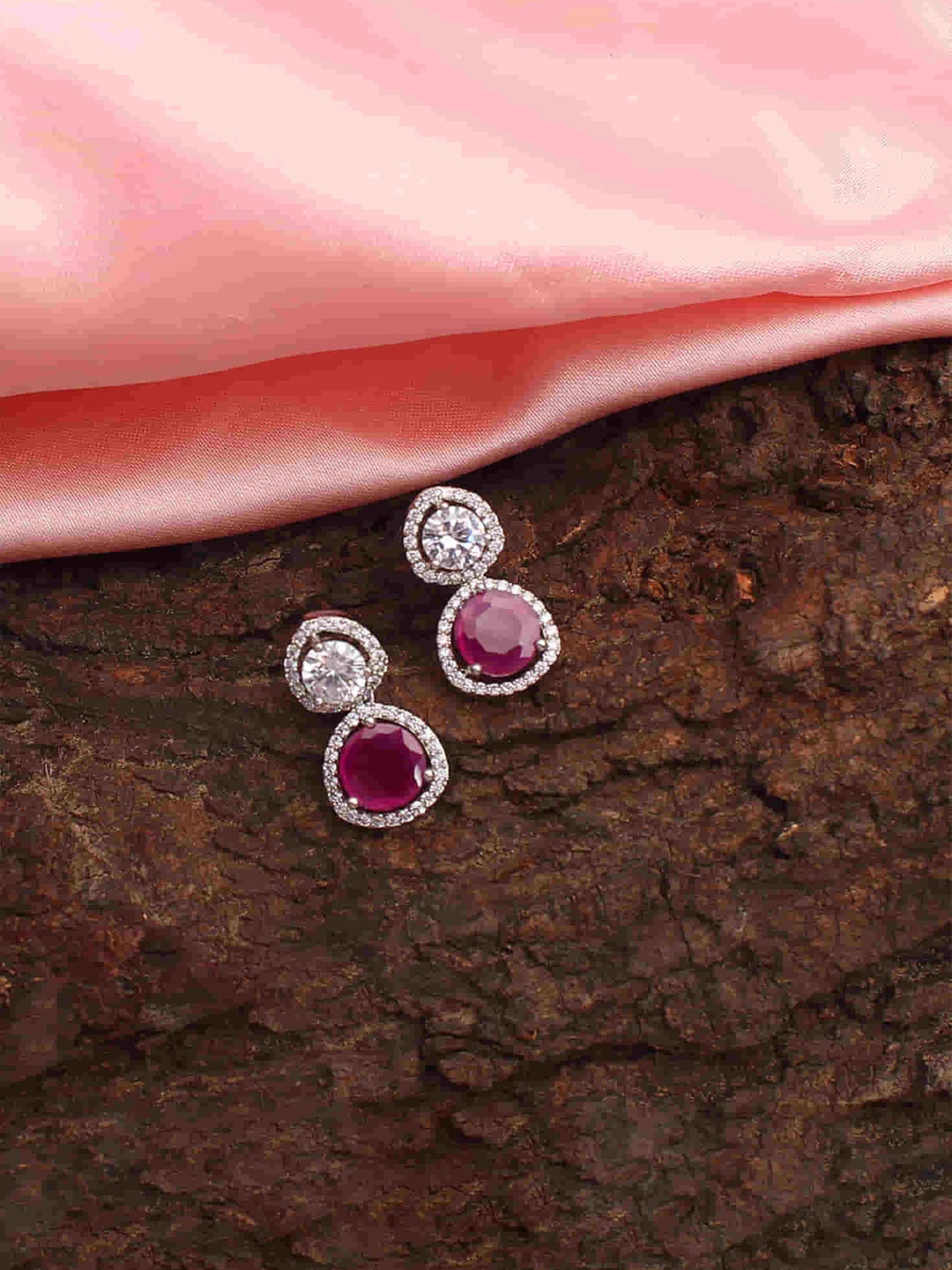 

Mirana Rhodium Plated CZ Studded Drop Earrings, Silver