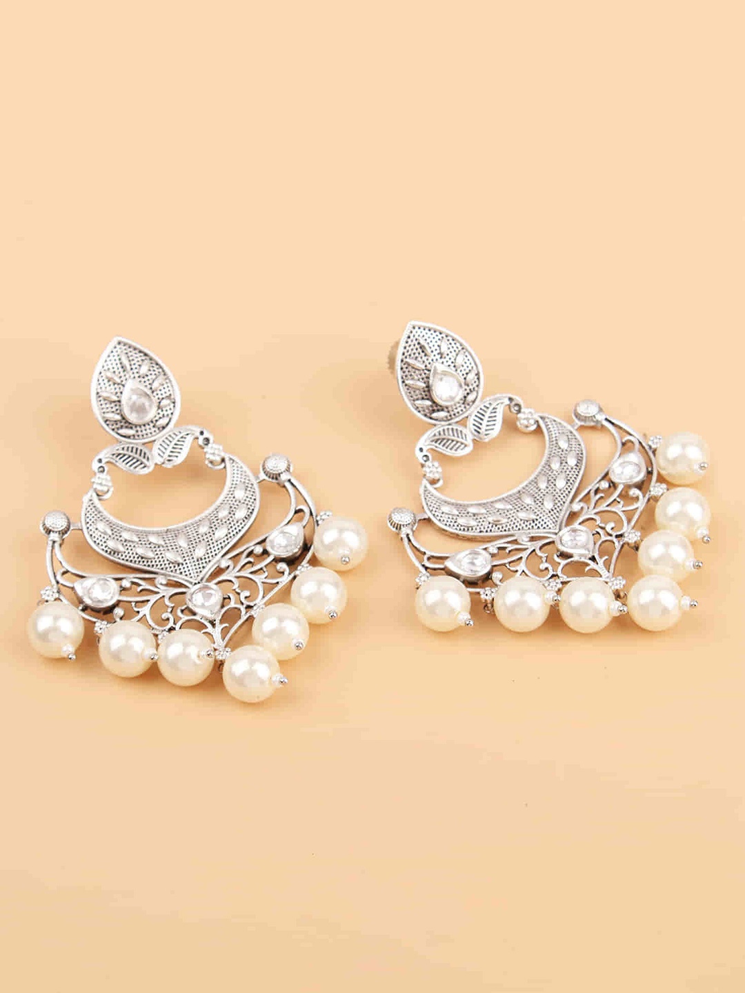 

Mirana Rhodium Plated CZ Studded Chandbalis, Silver