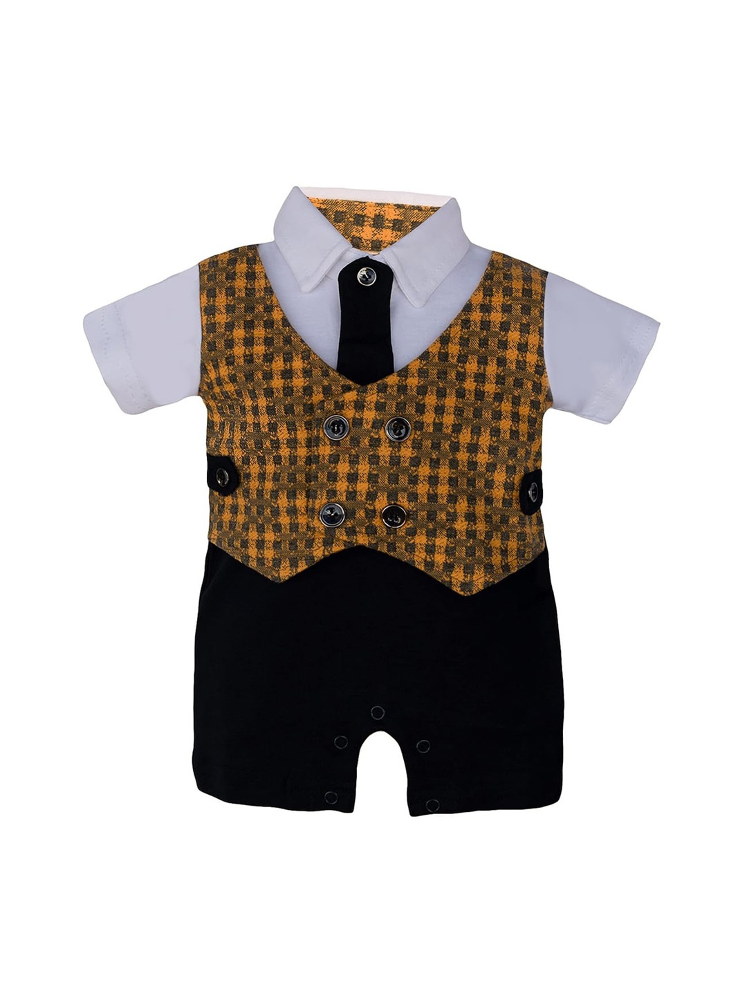 

Wish Karo Infants Boys Checked Cotton Rompers With Aattached Waistcoat & Tie, Yellow