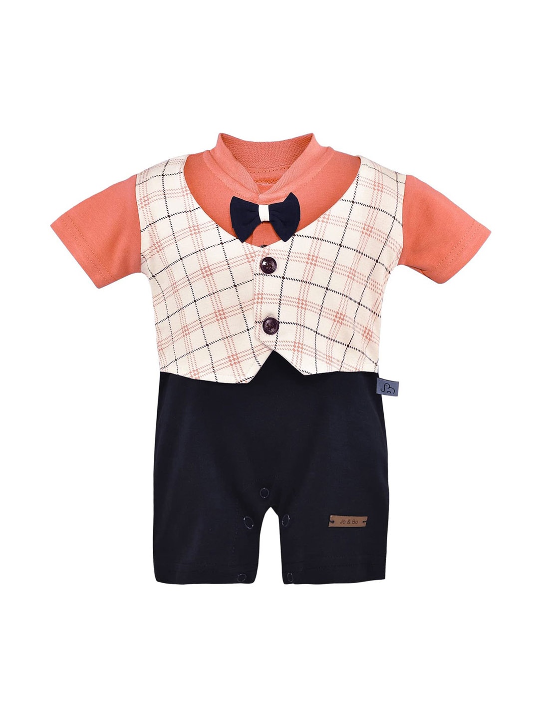 

Wish Karo Infant Boys Checked Cotton Waistcoat-Style Rompers, Peach