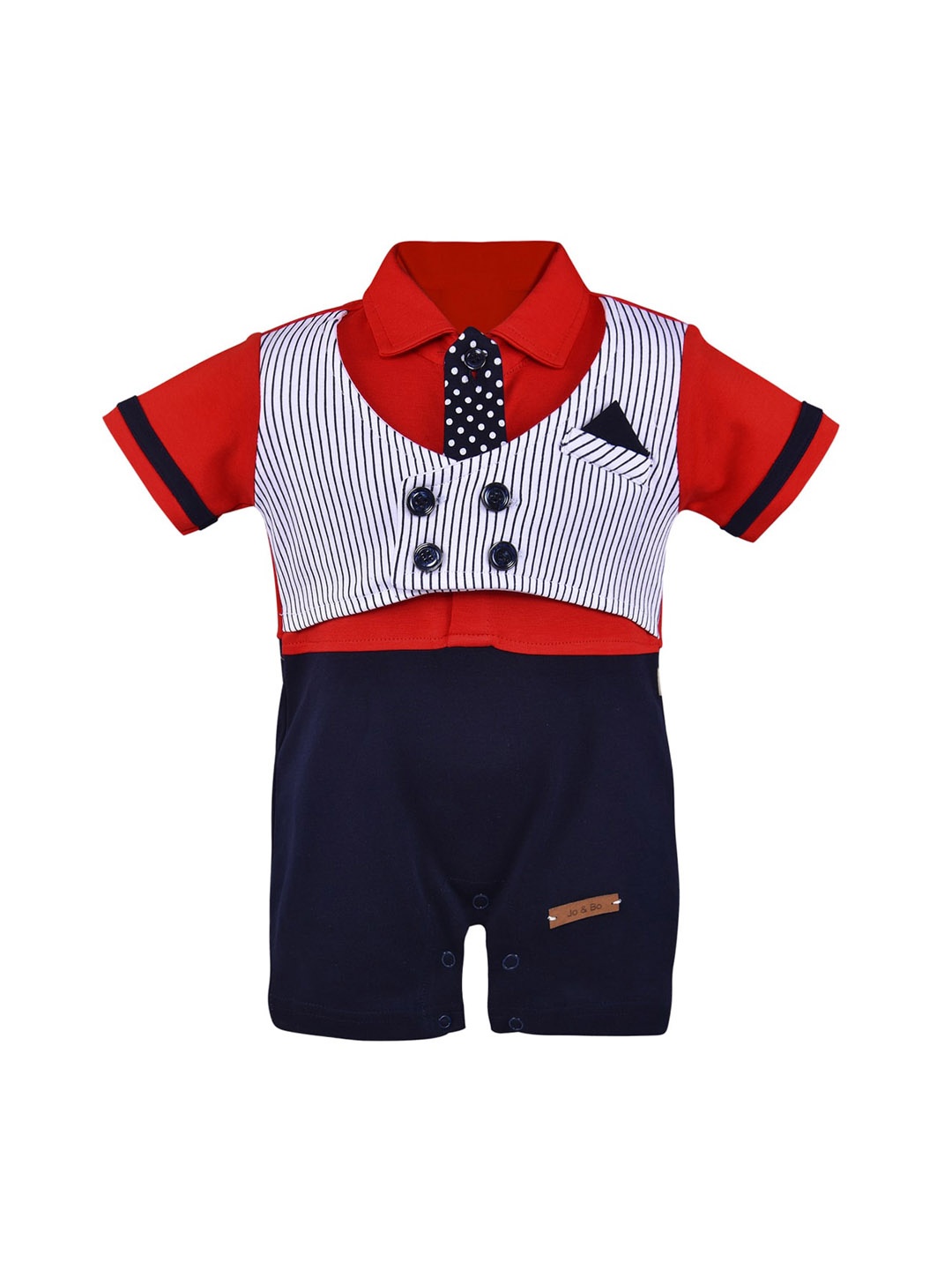 

Wish Karo Infants Boys Striped Cotton Rompers With Aattached Waistcoat & Tie, Red