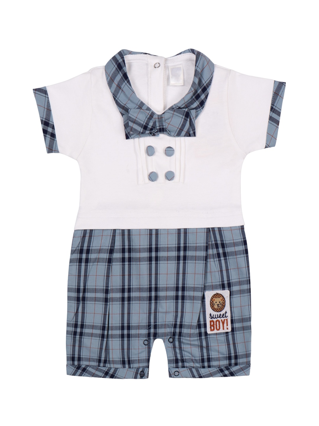 

Wish Karo Infants Boys Striped Cotton Rompers With Aattached Bow, Grey