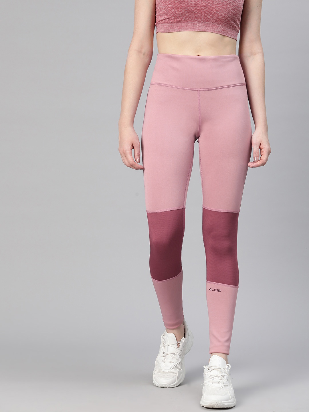 

Alcis Women Colourblocked Ankle Length Training Tights, Rose