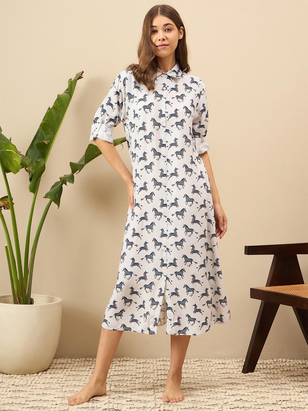 

July Printed A-Line Dress, White