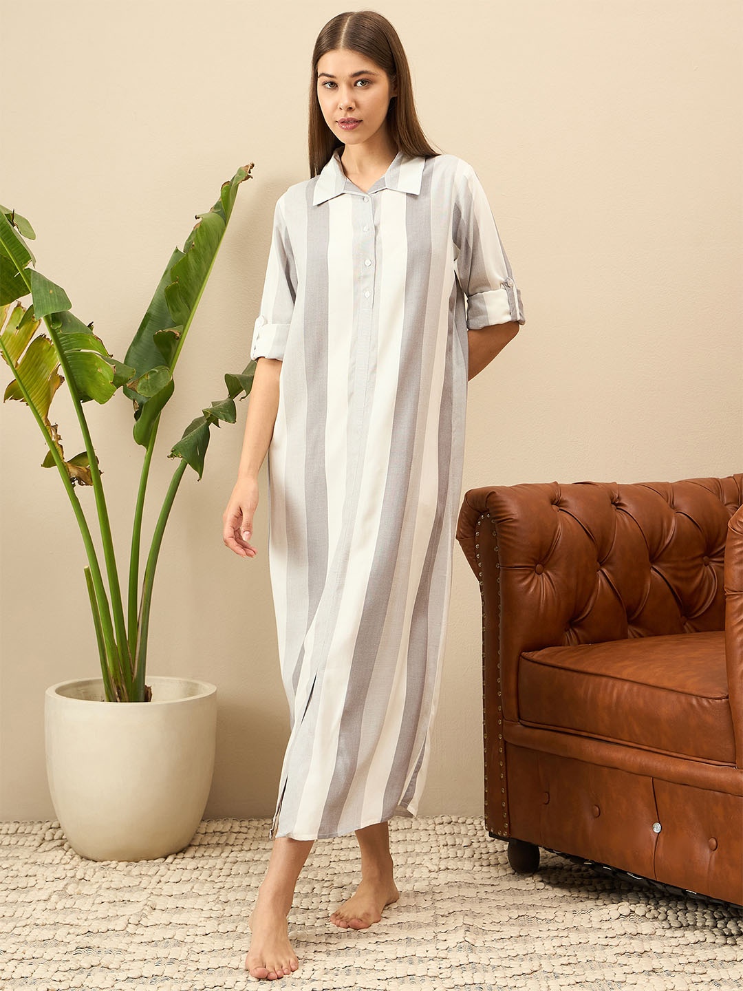 

July Grey Striped Nightdress