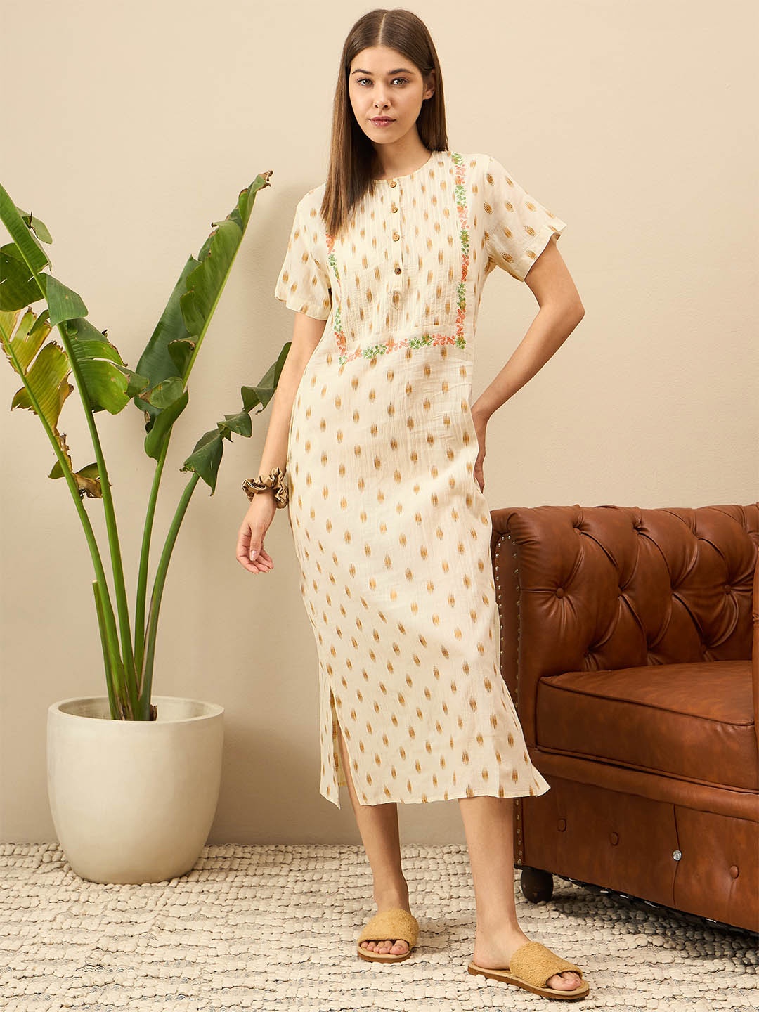 

July Women Printed A-Line Dress, Off white