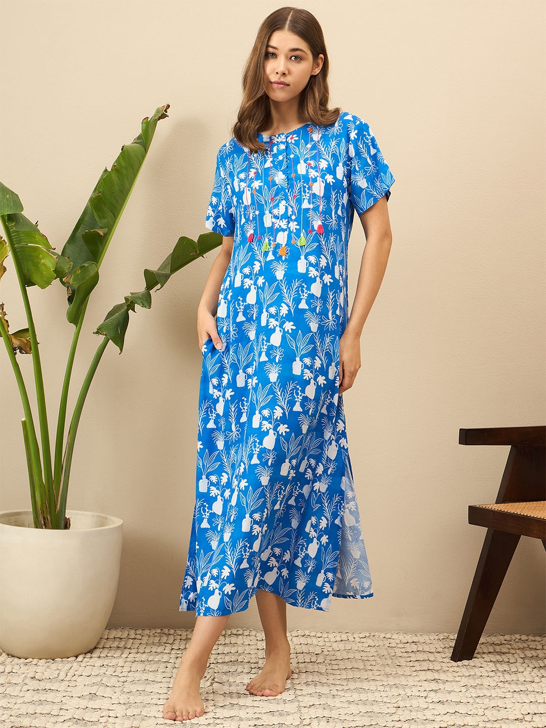 

July Printed Maxi Nightdress, Blue