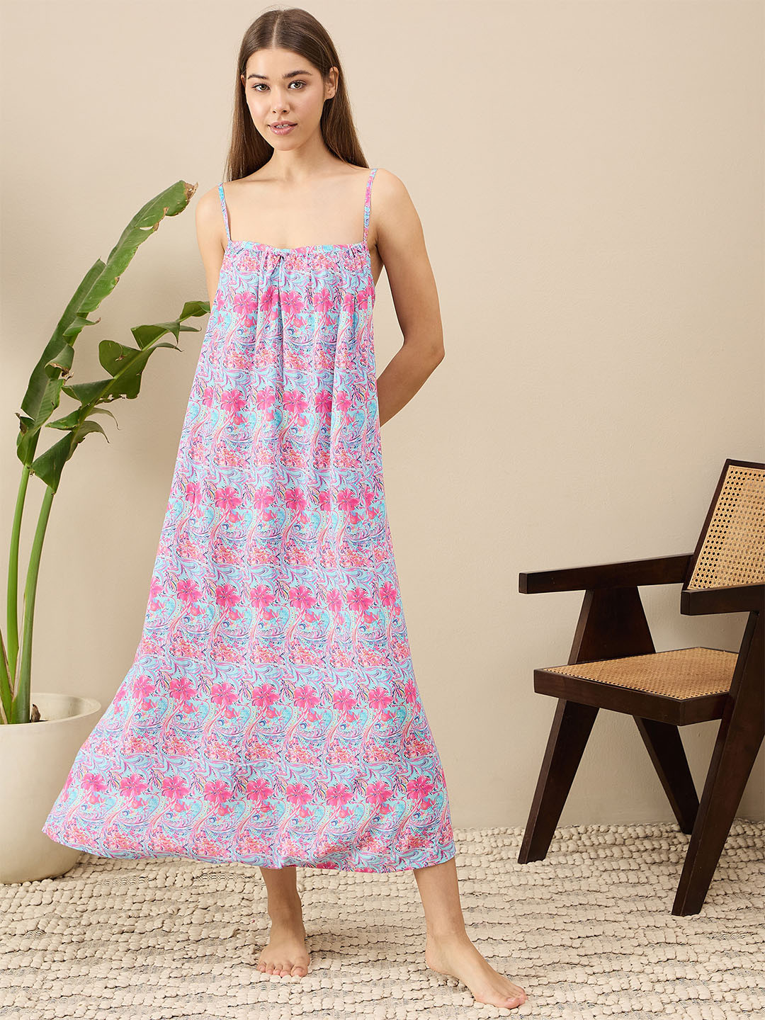 

July Printed Maxi Nightdress, Blue