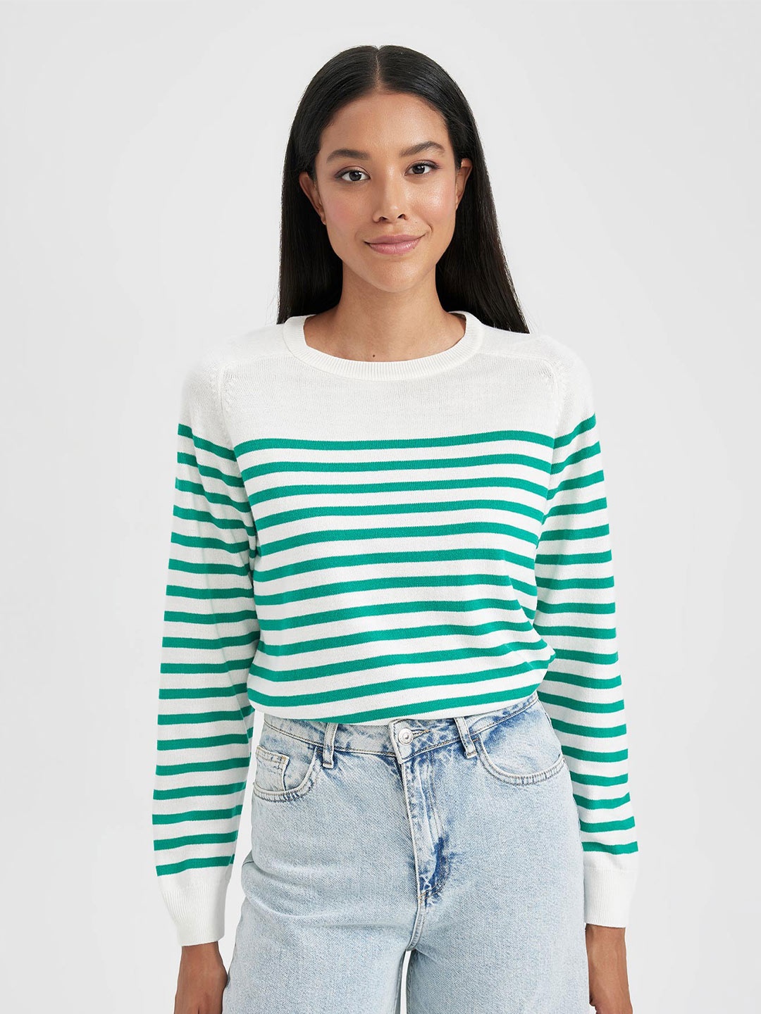 

DeFacto Striped Acrylic Pullover Sweater, White