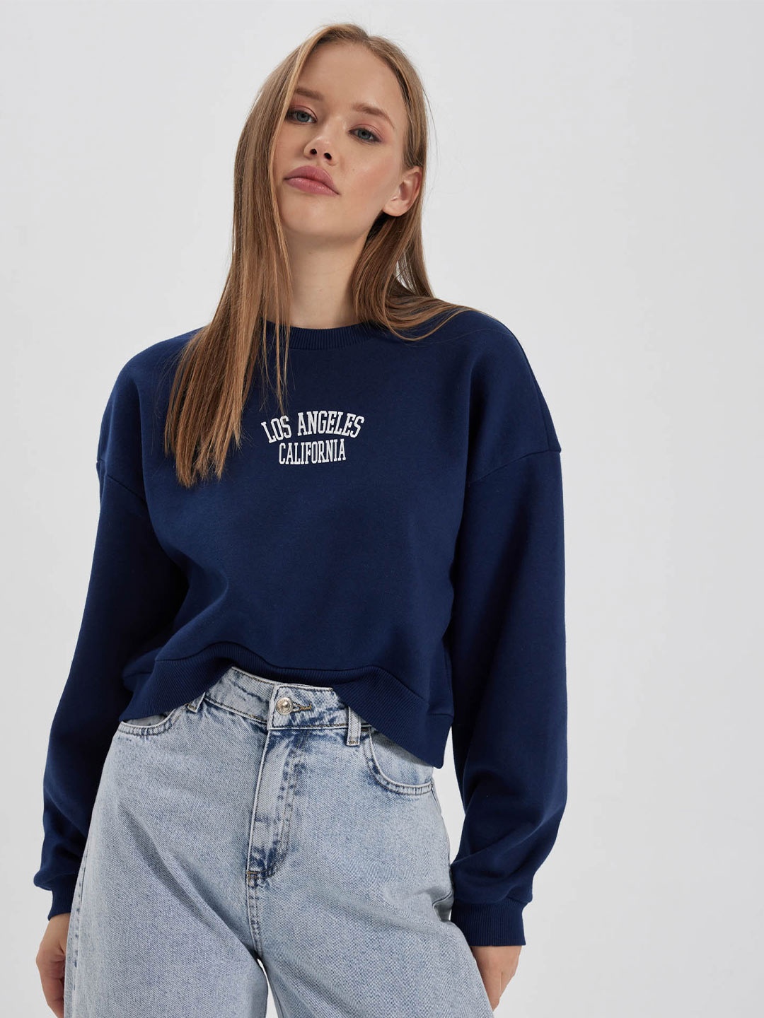 

DeFacto Typography Printed Pullover Sweatshirt, Blue