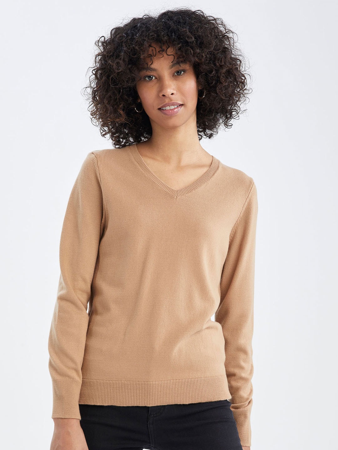 

DeFacto V-Neck Acrylic Pullover Sweater, Cream