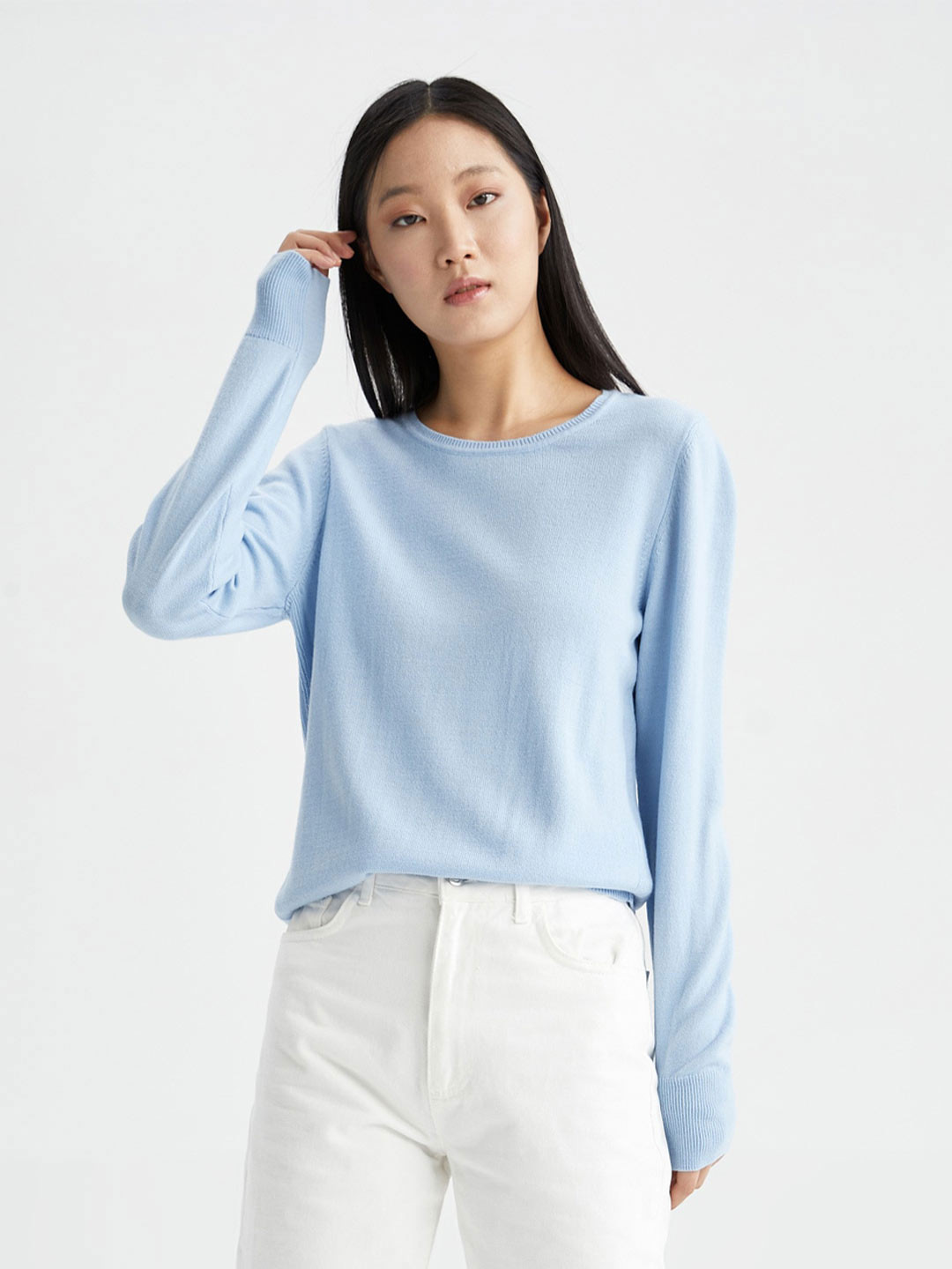 

DeFacto Round Neck Long Sleeves Acrylic Pullover Sweaters, Blue