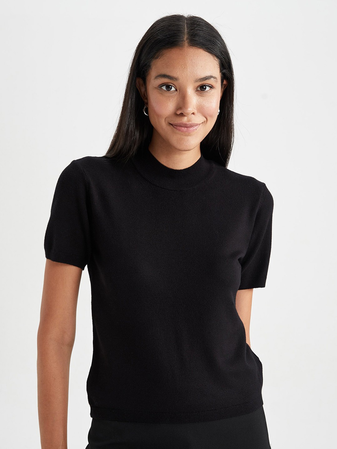 

DeFacto Mock Collar Pullover, Black