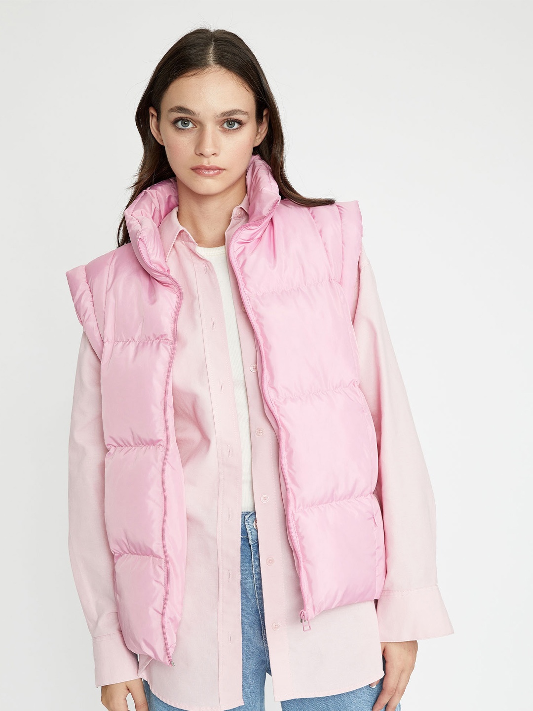 

DeFacto Stand Collar Sleeveless Puffer Jacket, Pink