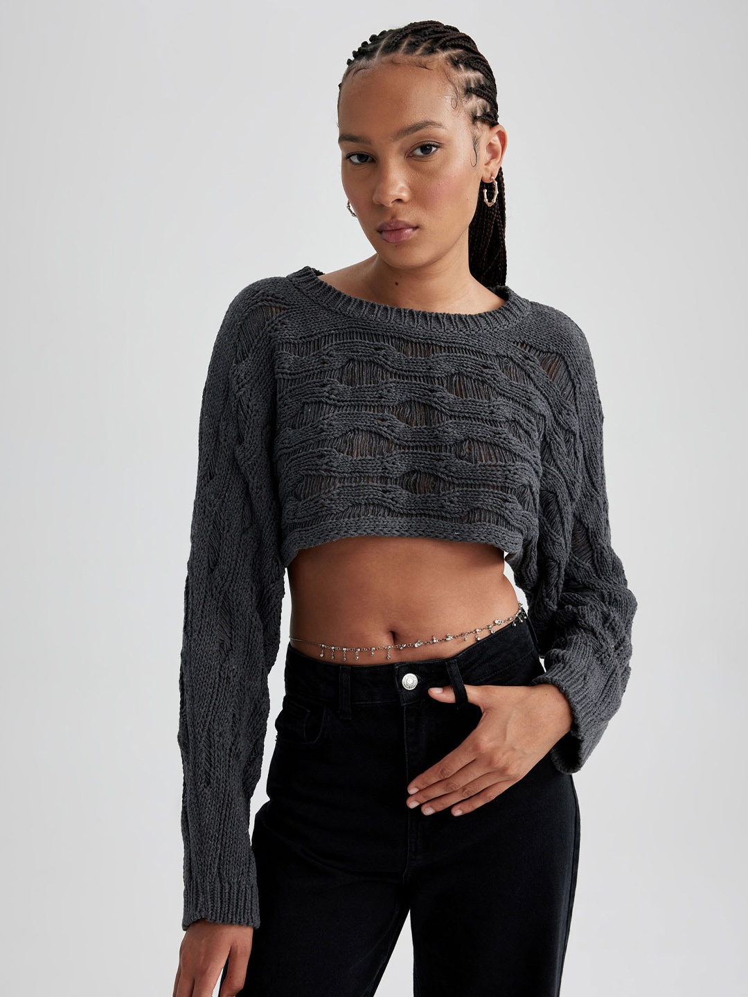

DeFacto Self-Design Cropped Pullover, Charcoal