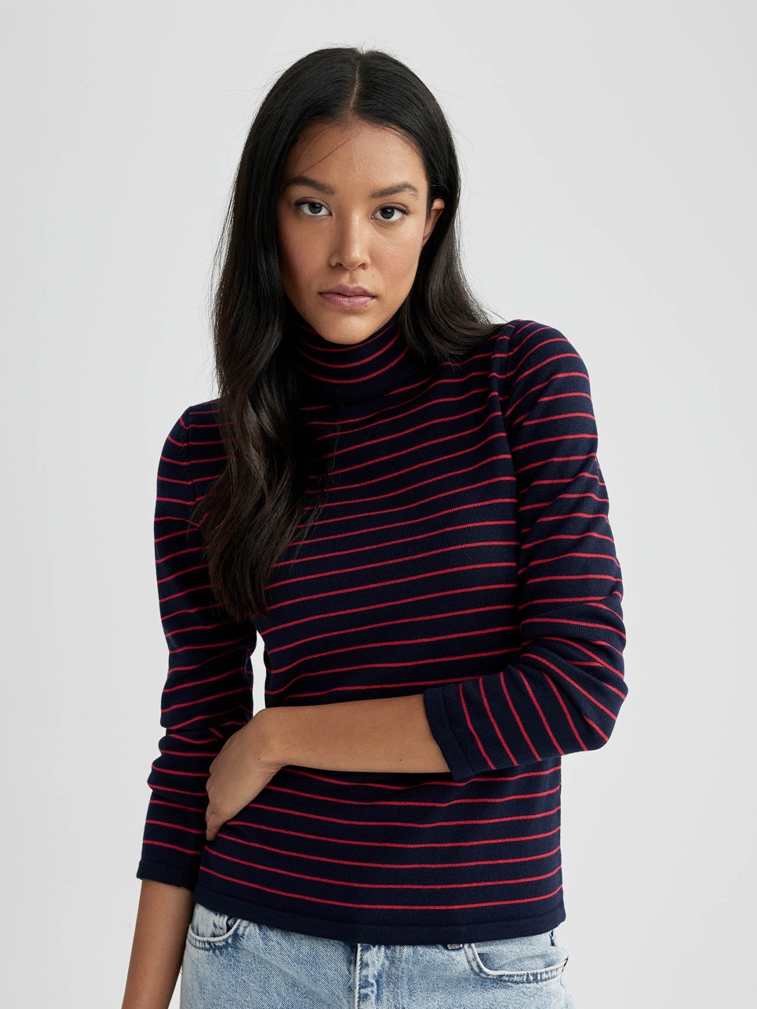 

DeFacto Striped Turtle Neck Acrylic Pullover Sweater, Blue