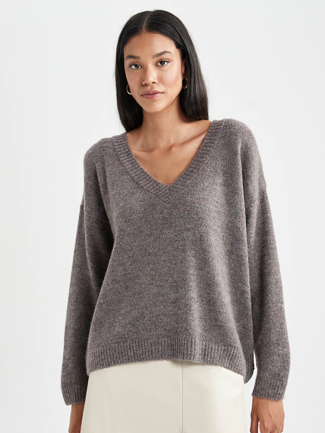 

DeFacto V-Neck Long Sleeves Pullover Sweaters, Grey