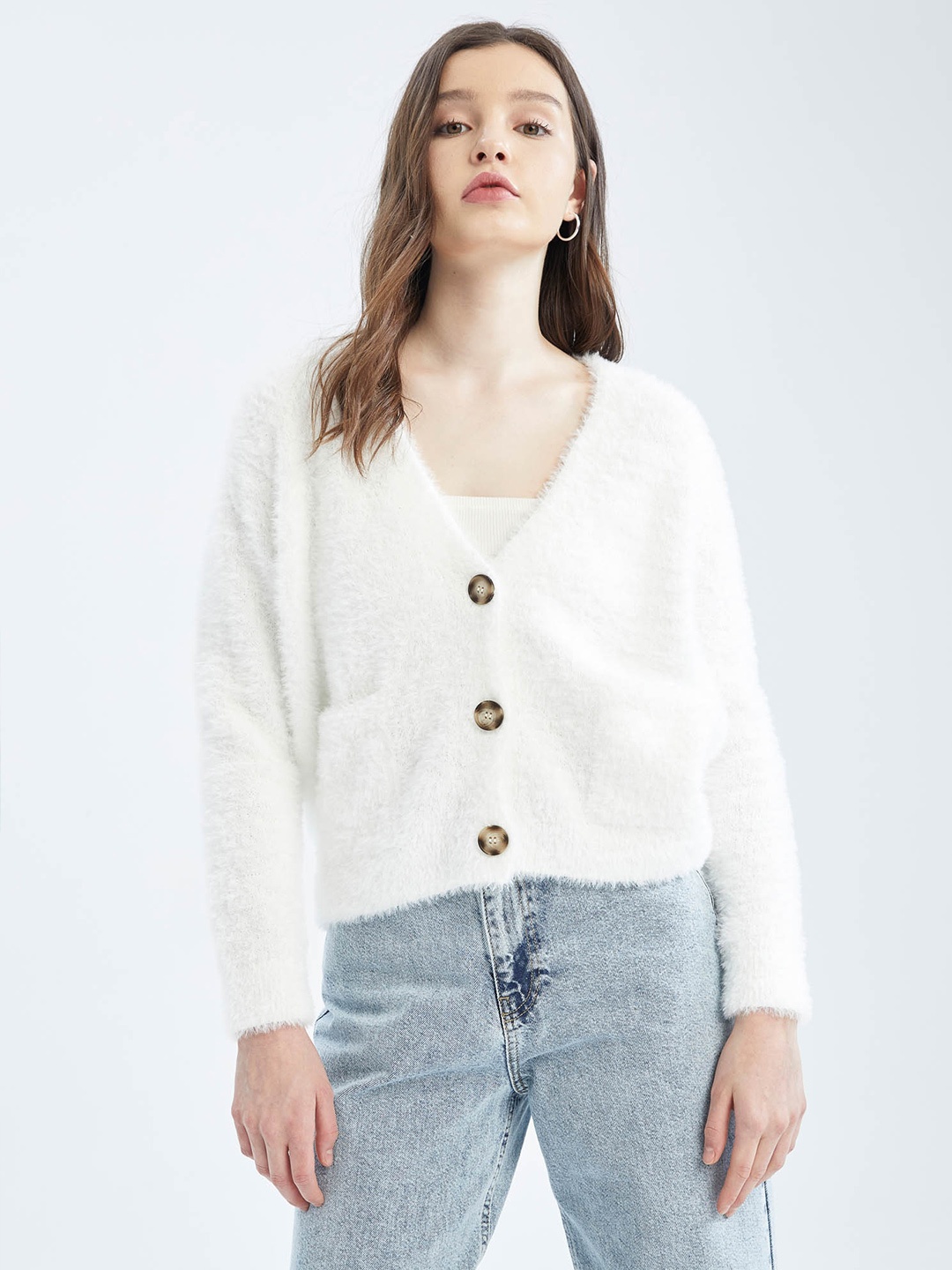 

DeFacto V-Neck Cardigan Sweater, White