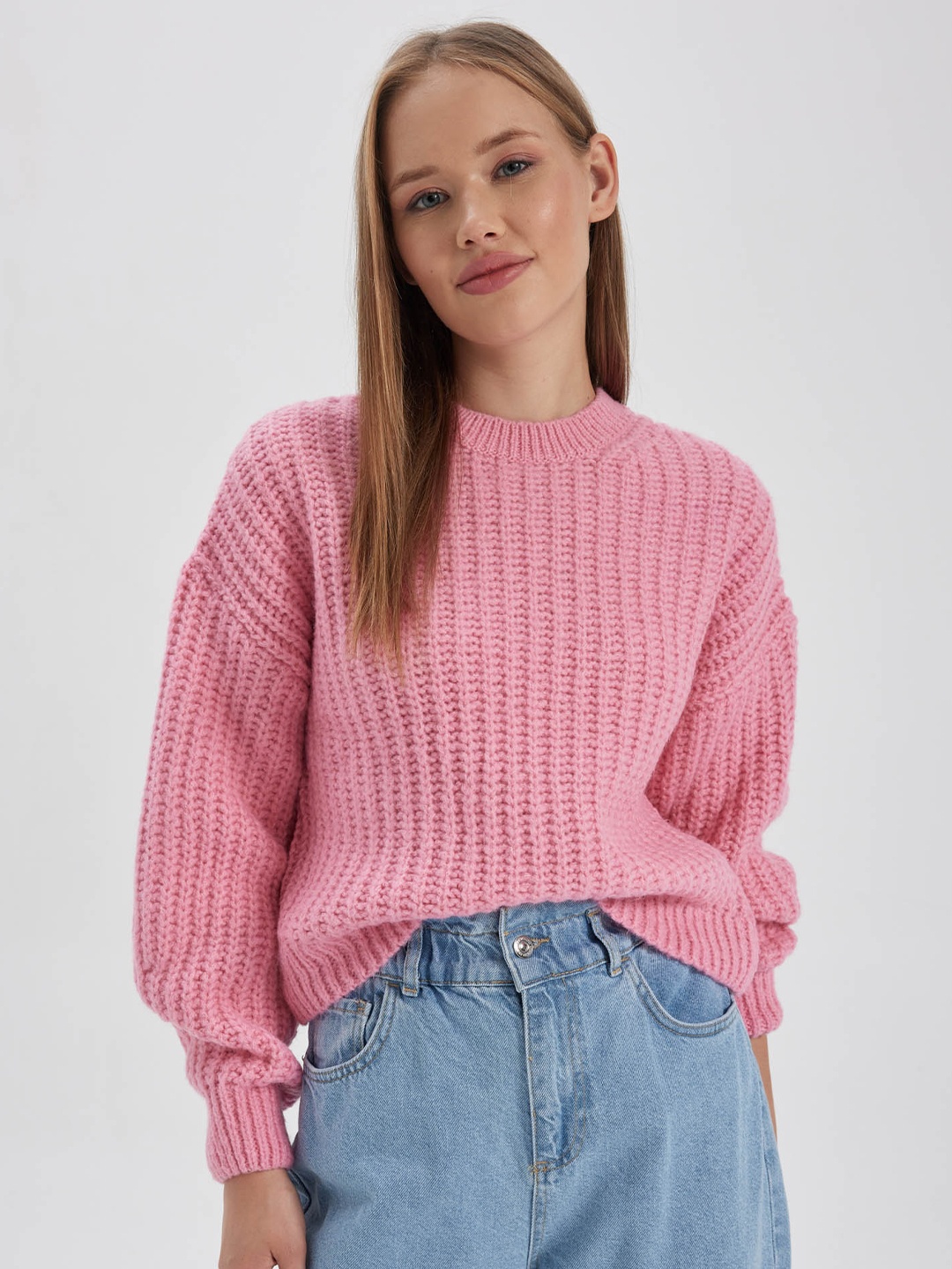 

DeFacto Self Design Cable Knit Acrylic Pullover, Pink