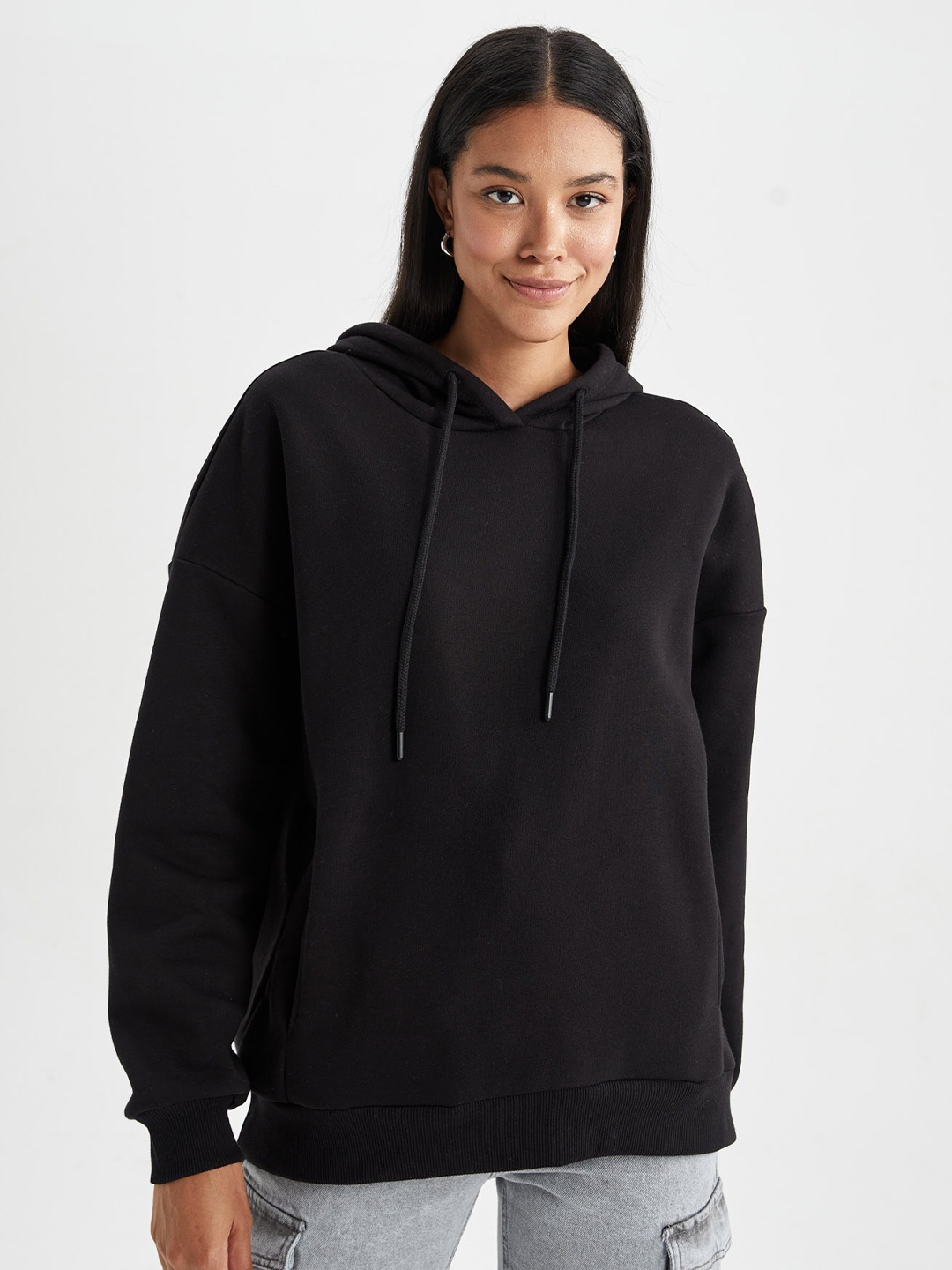 

DeFacto Hooded Cotton Pullover, Black
