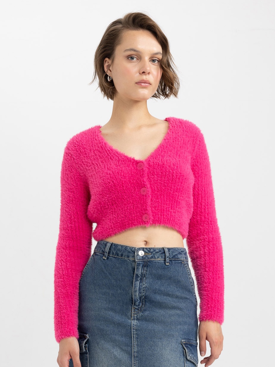

DeFacto Self-Design Crop Cardigan, Fuchsia