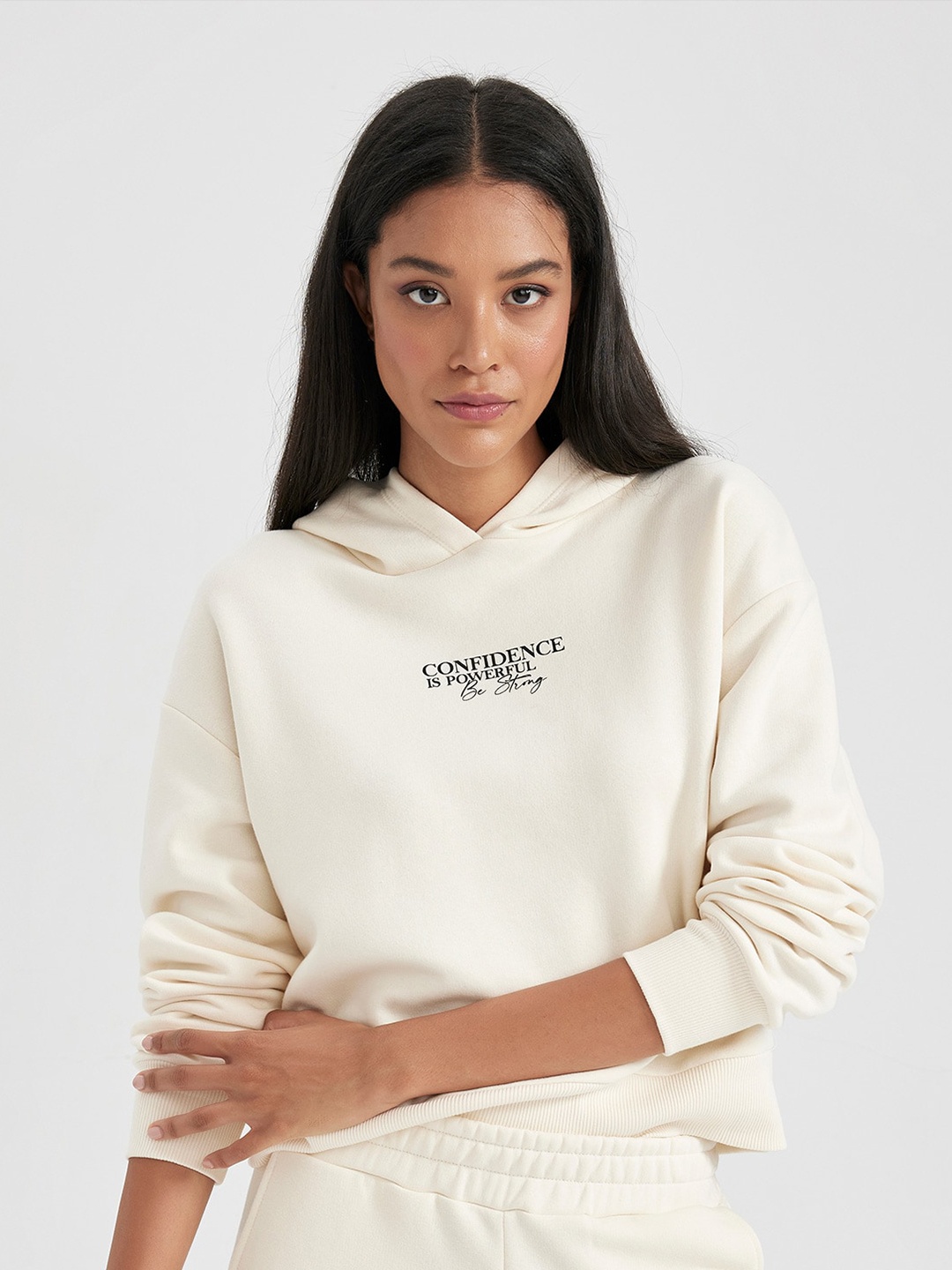 

DeFacto Typography Printed Hooded Pullover, White