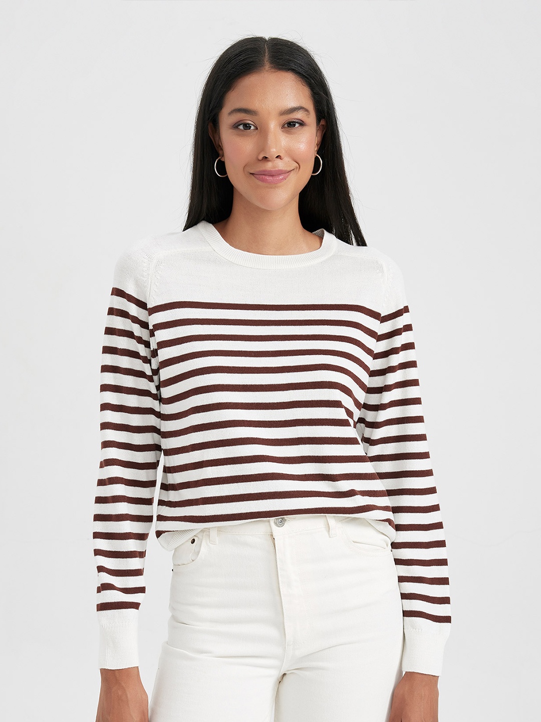 

DeFacto Striped Acrylic Pullover, White