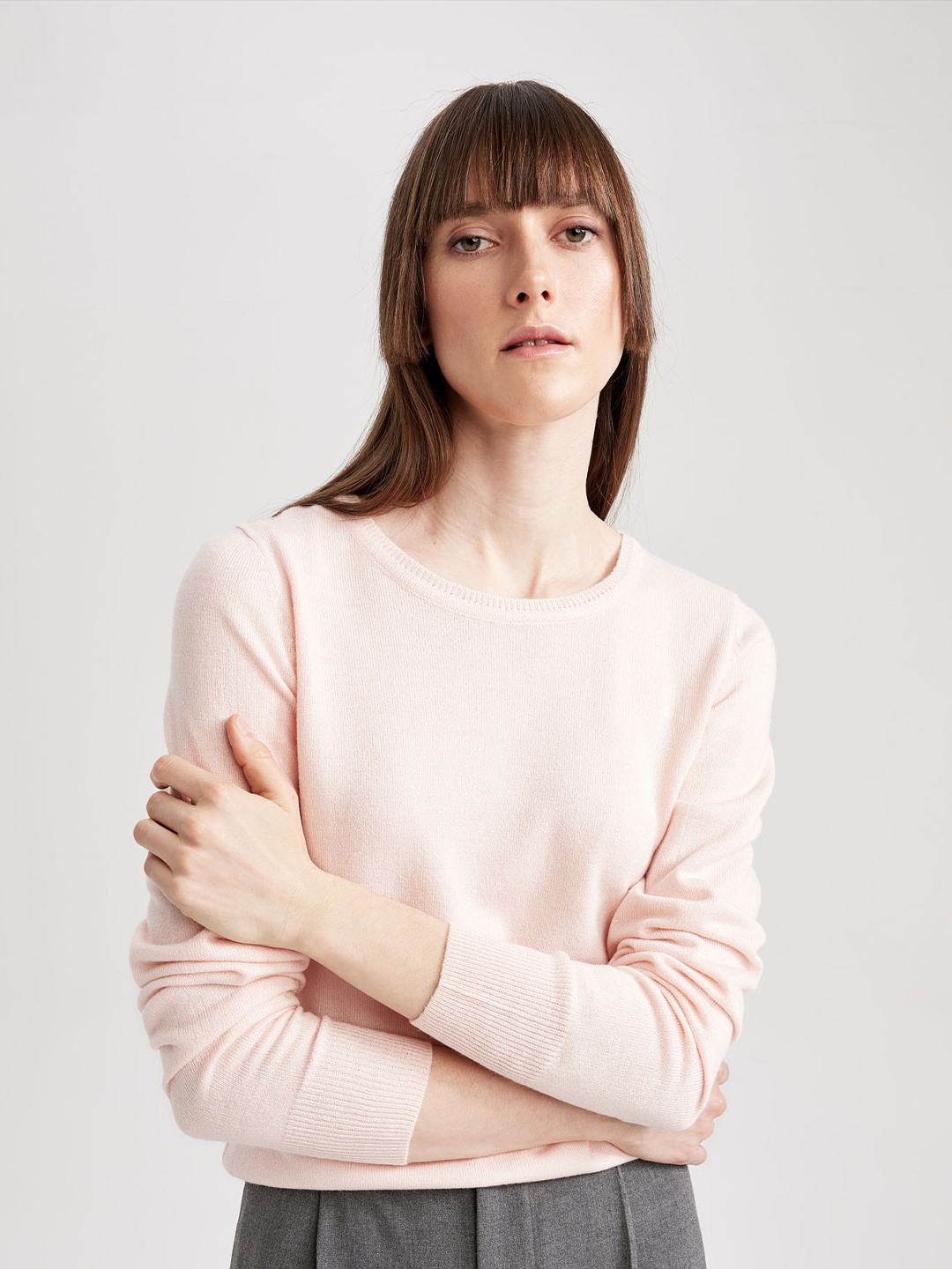 

DeFacto Round Neck Acrylic Pullover Sweater, Pink