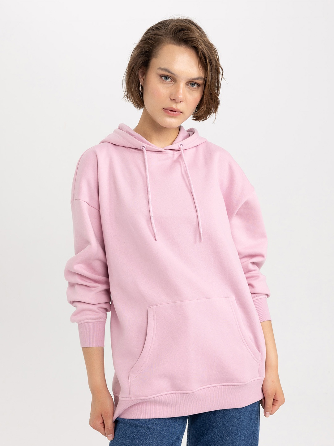 

DeFacto Solid Hooded Pullover Sweatshirt, Pink