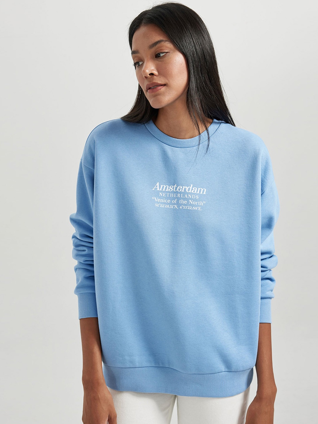 

DeFacto Typography Printed Pullover, Blue