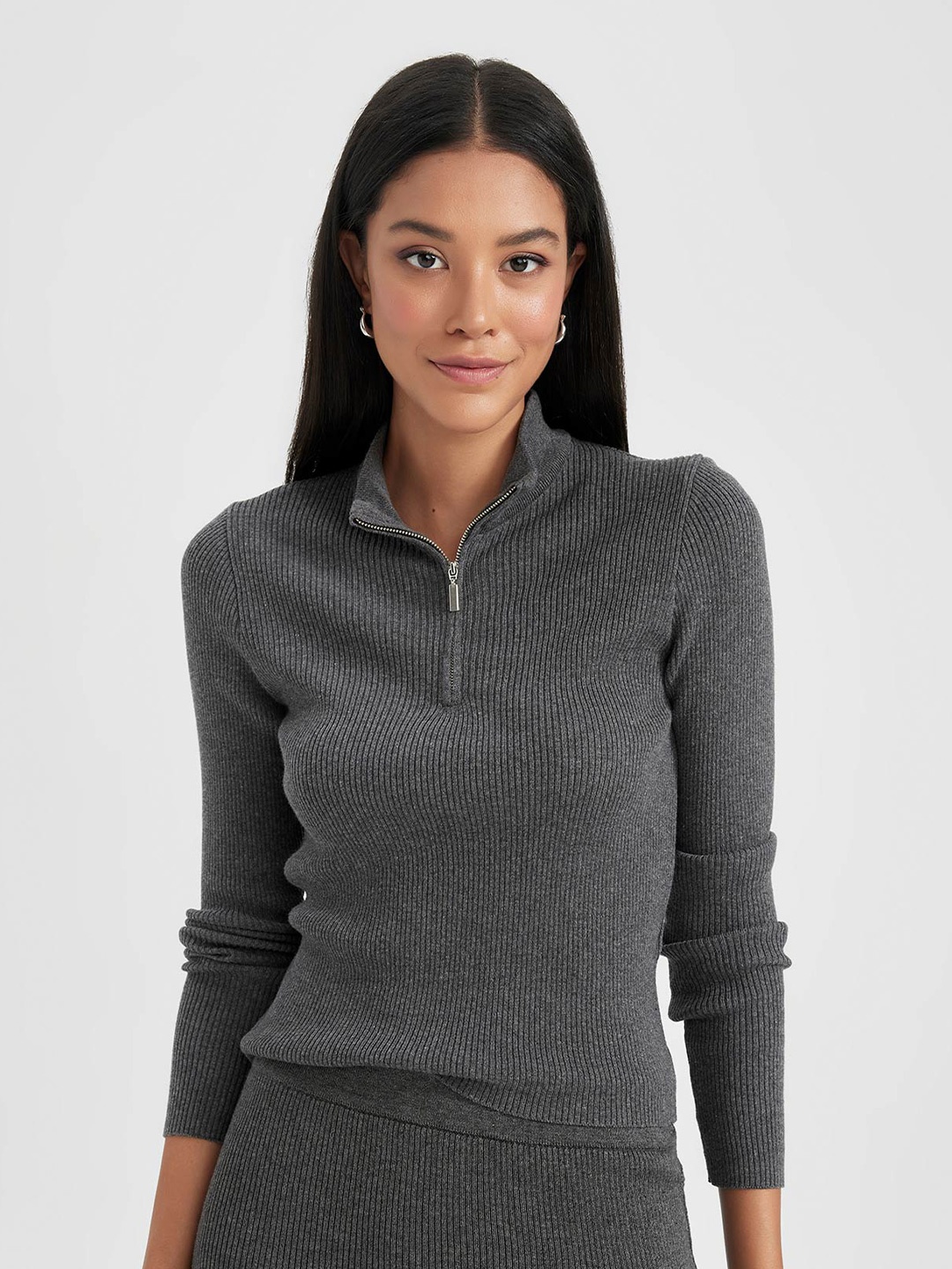 

DeFacto Ribbed Acrylic Sweater With Skirt, Grey