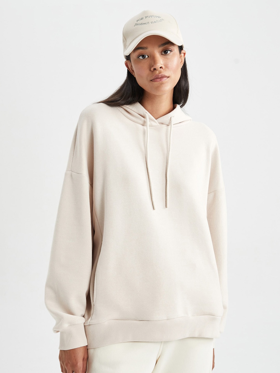 

DeFacto Hooded Longline Pullover, Off white