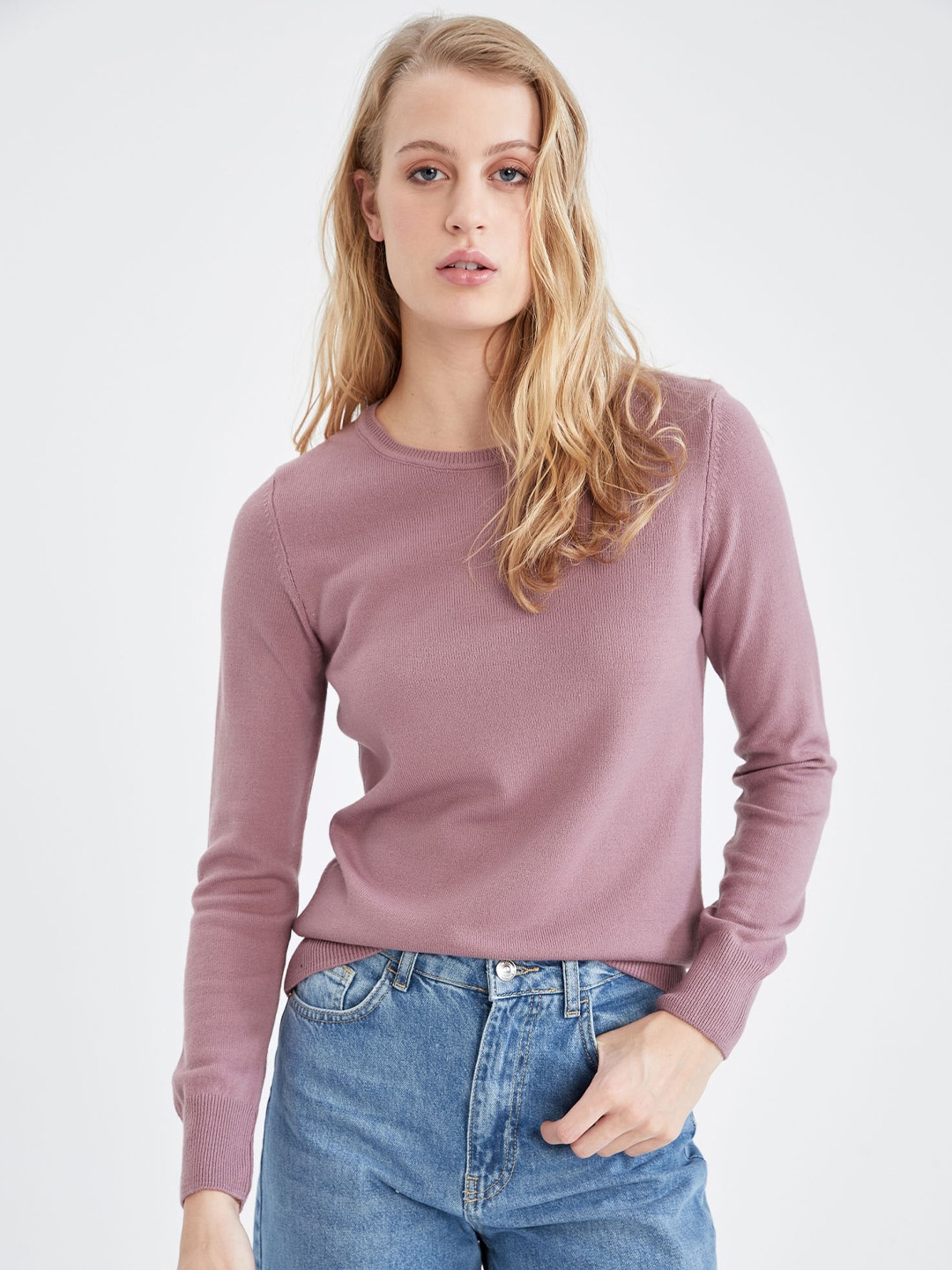 

DeFacto Round Neck Acrylic Pullover, Mauve