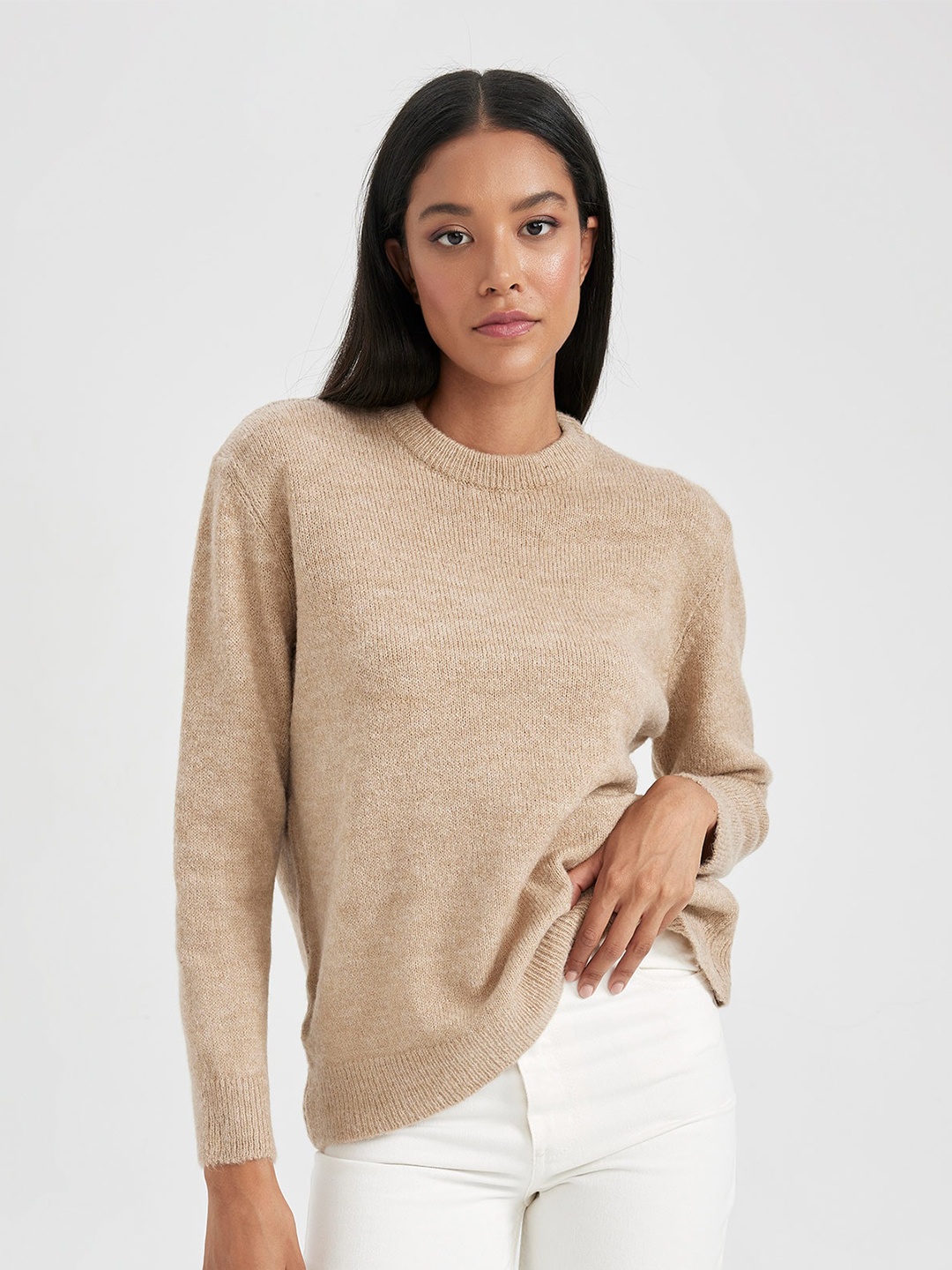 

DeFacto Round Neck Long Sleeves Pullover Sweaters, Brown