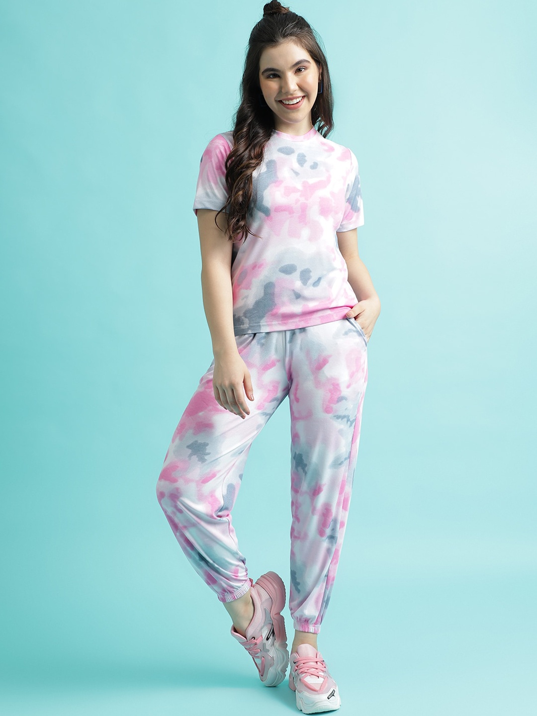 

J Turritopsis Tie & Dye Printed T-Shirt & Joggers, Pink