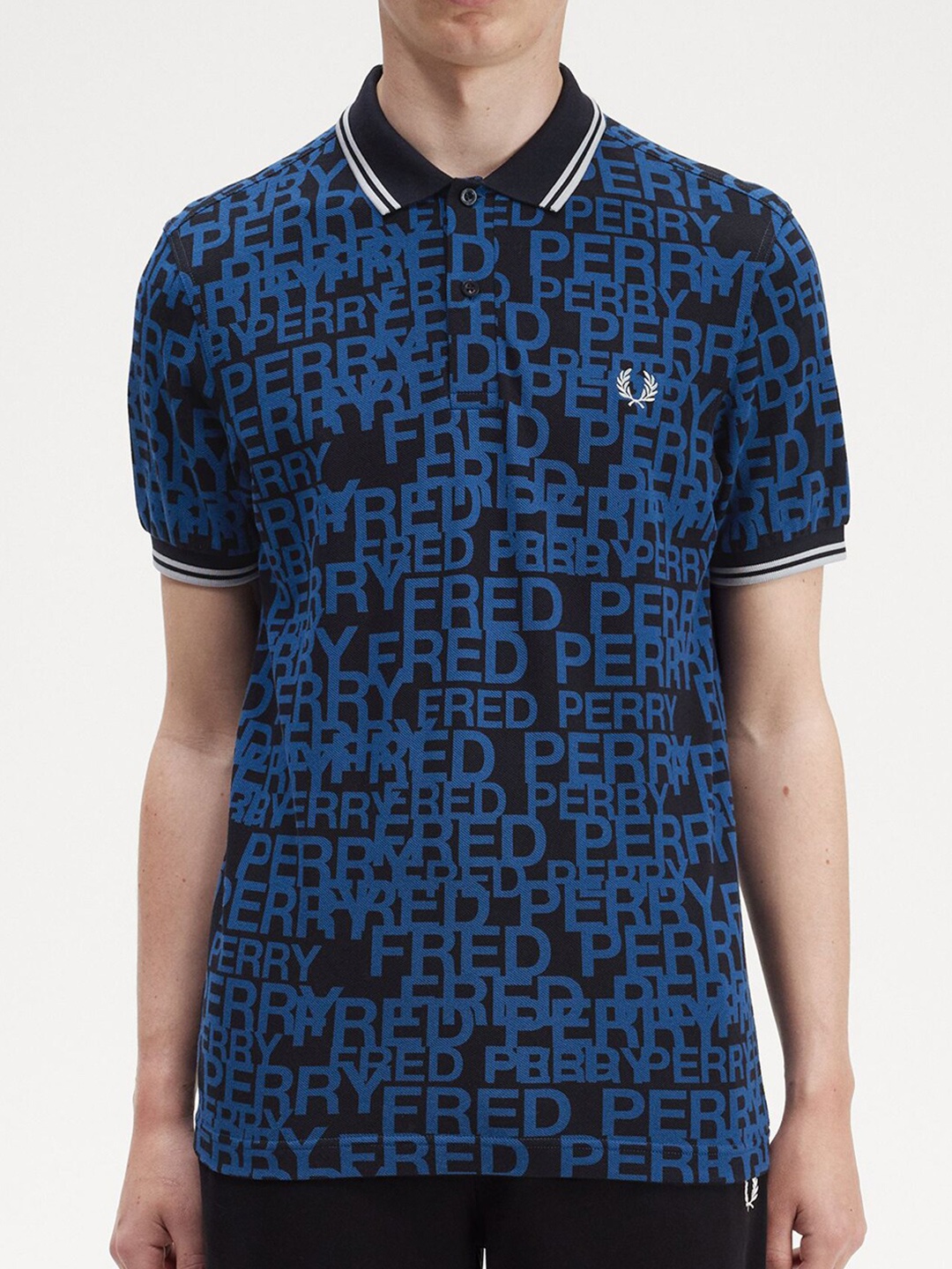 

Fred Perry Typography Printed Polo Collar Cotton T-shirt, Blue