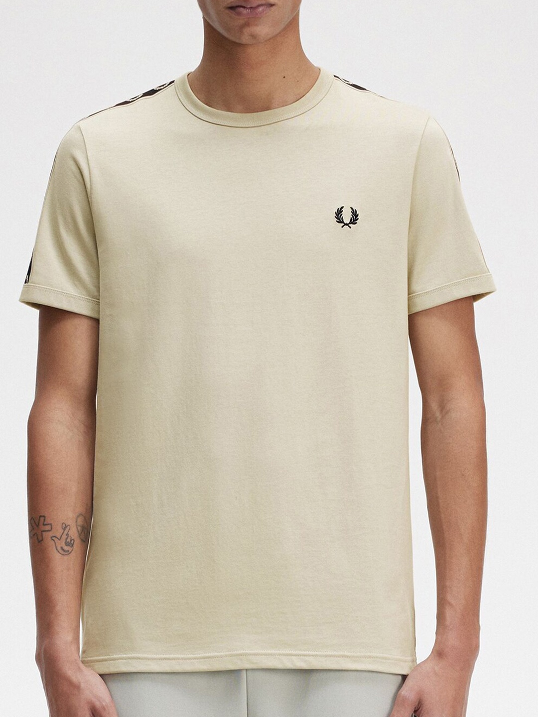 

Fred Perry Brand Logo Printed Cotton T-shirt, Beige